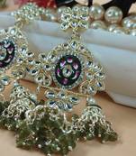   Long earrings with meenakari design and hanging pearls, traditional earrings