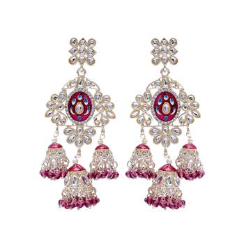   Long earrings with meenakari design and hanging pearls, traditional earrings 2