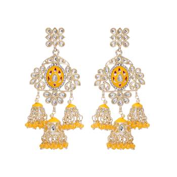   Long earrings with meenakari design and hanging pearls, traditional earrings 2