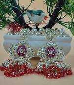   Long earrings with meenakari design and hanging pearls, traditional earrings