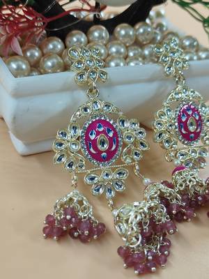   Long earrings with meenakari design and hanging pearls, traditional earrings 3