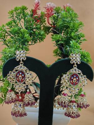   Long earrings with meenakari design and hanging pearls, traditional earrings 1