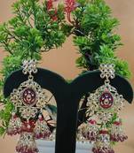   Long earrings with meenakari design and hanging pearls, traditional earrings