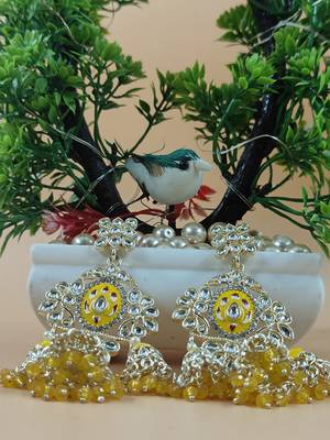   Long earrings with meenakari design and hanging pearls, traditional earrings 3