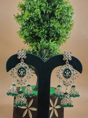   Long earrings with meenakari design and hanging pearls, traditional earrings 1