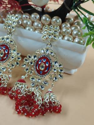   Long earrings with meenakari design and hanging pearls, traditional earrings 3