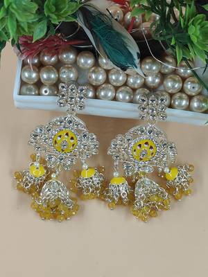   Long earrings with meenakari design and hanging pearls, traditional earrings 1