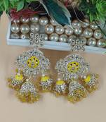   Long earrings with meenakari design and hanging pearls, traditional earrings