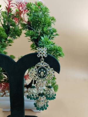   Long earrings with meenakari design and hanging pearls, traditional earrings 2