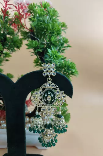   Long earrings with meenakari design and hanging pearls, traditional earrings