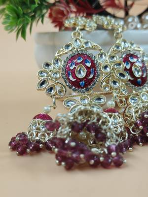   Long earrings with meenakari design and hanging pearls, traditional earrings 4