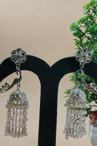   Gold Plated Metal Peacock Design Jhumki Earring PINK COLOUR