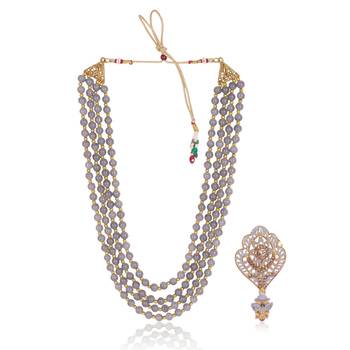   groom sherwani necklace moti mala layered for wedding | groom mala with brooch set 2