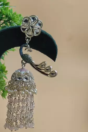   Gold Plated Metal Peacock Design Jhumki Earring PINK COLOUR