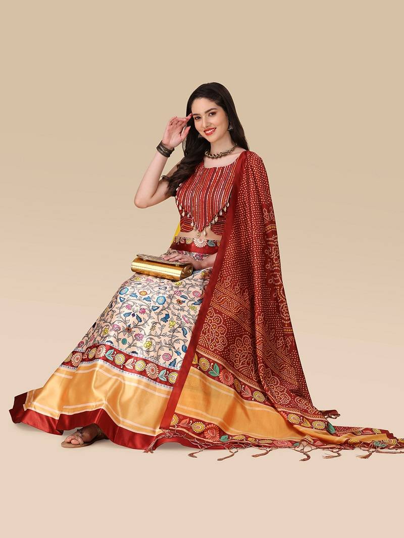 Maroon Digital Printed Lehenga Choli Set With Dupatta