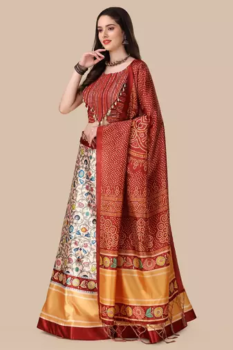 Maroon Digital Printed Lehenga Choli Set With Dupatta
