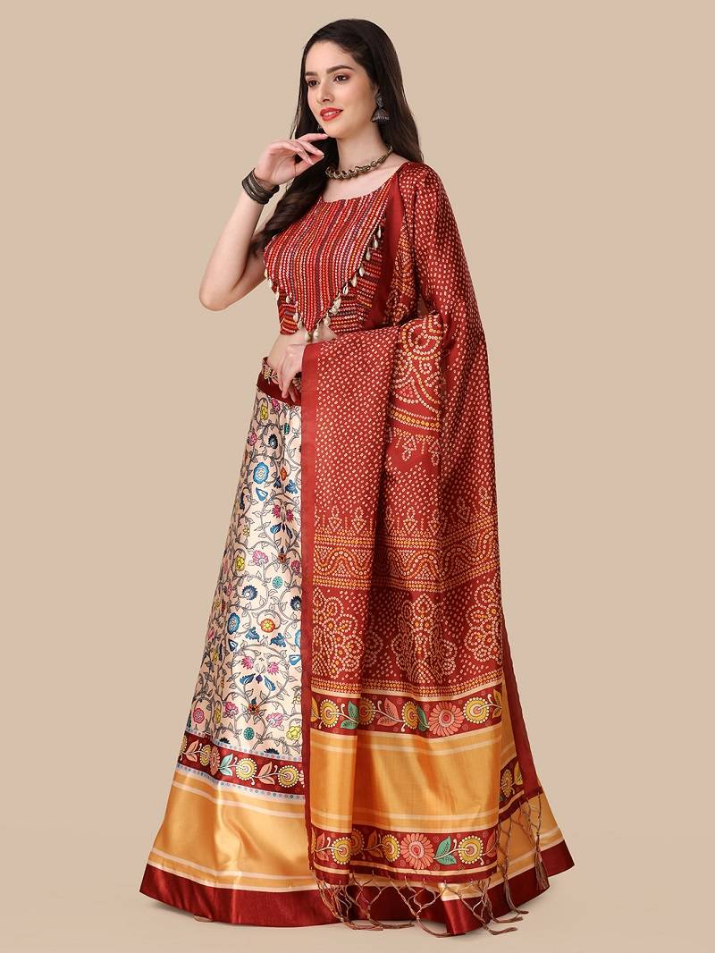 Maroon Digital Printed Lehenga Choli Set With Dupatta