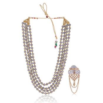   groom sherwani necklace moti mala layered for wedding | groom mala with brooch set 2