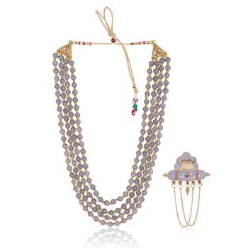   groom sherwani necklace moti mala layered for wedding | groom mala with brooch set 2