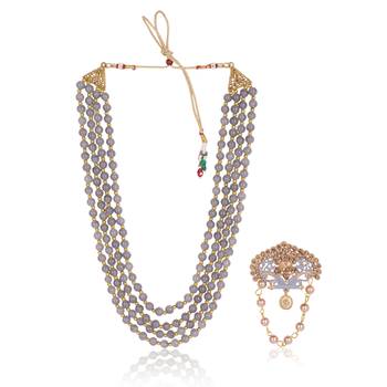   groom sherwani necklace moti mala layered for wedding | groom mala with brooch se 2