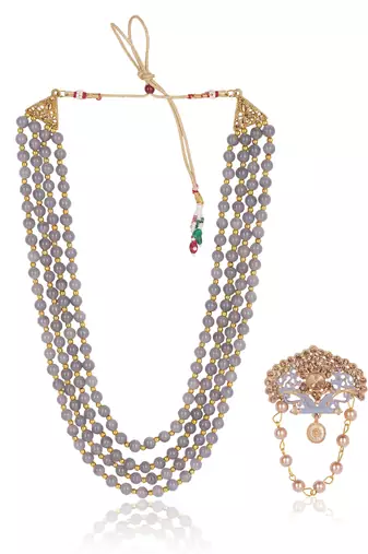   groom sherwani necklace moti mala layered for wedding | groom mala with brooch se