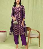 Women's silk blend self designed straight kurta pant with dupatta set