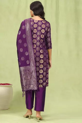Women's silk blend self designed straight kurta pant with dupatta set