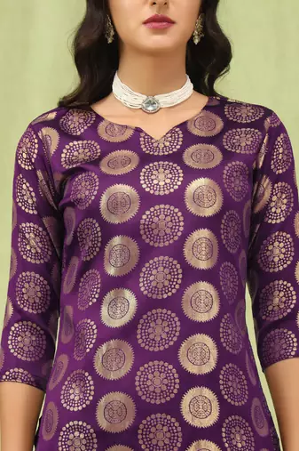 Women's silk blend self designed straight kurta pant with dupatta set