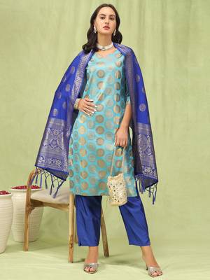 Women's silk blend self designed straight kurta pant with dupatta set 1