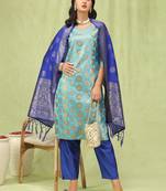 Women's silk blend self designed straight kurta pant with dupatta set