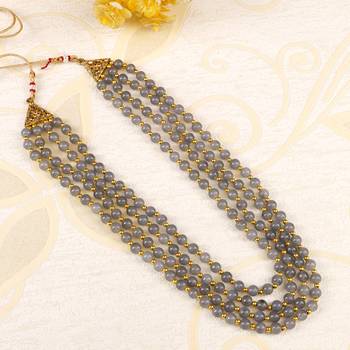   groom sherwani necklace moti mala layered for wedding | groom mala with brooch se 1