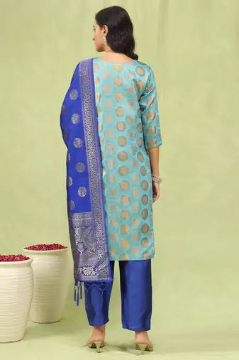 Women's silk blend self designed straight kurta pant with dupatta set