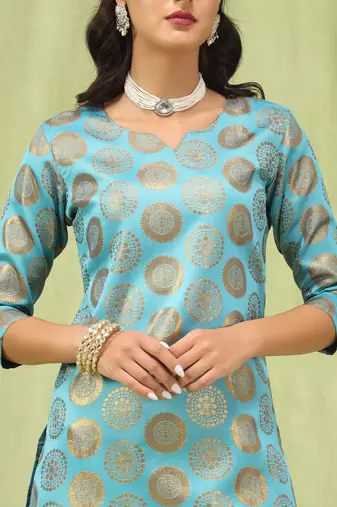 Women's silk blend self designed straight kurta pant with dupatta set