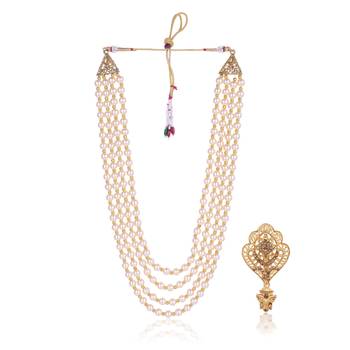   groom sherwani necklace moti mala layered for wedding | groom mala with brooch set 2
