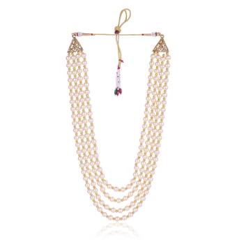   groom sherwani necklace moti mala layered for wedding | groom mala with brooch set 4