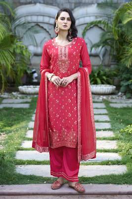 Vredevogel  women kurta and pant sets viscose rayon silk blend with neck handwork 1