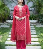 Vredevogel  women kurta and pant sets viscose rayon silk blend with neck handwork