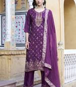 Vredevogel  women kurta and pant sets viscose rayon silk blend with neck handwork