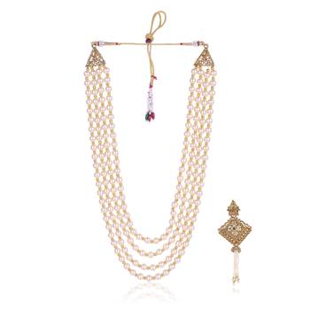   groom sherwani necklace moti mala layered for wedding | groom mala with brooch set 2
