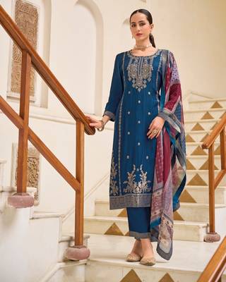 Vredevogel  viscose self jacquard women kurta and trouser duppata set 1