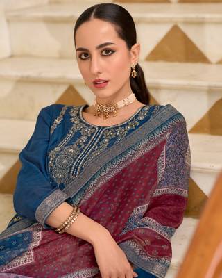 Vredevogel  viscose self jacquard women kurta and trouser duppata set 2