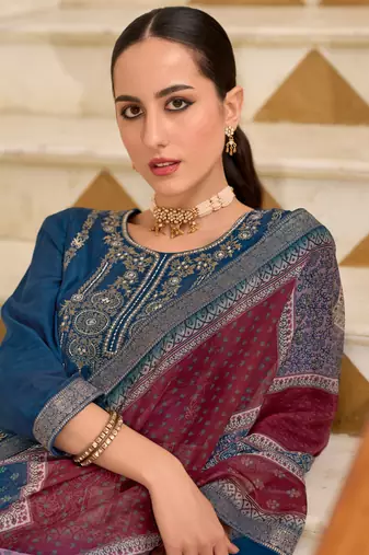 Vredevogel  viscose self jacquard women kurta and trouser duppata set