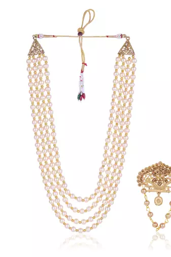   groom sherwani necklace moti mala layered for wedding | groom mala with brooch set