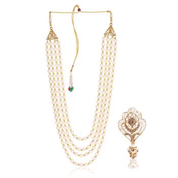   groom sherwani necklace moti mala layered for wedding | groom mala with brooch set 2