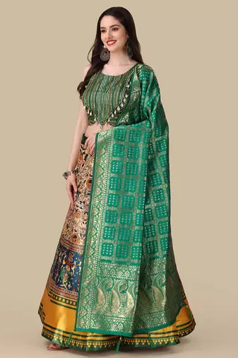 Rama Digital Printed Lehenga Choli Set With Dupatta