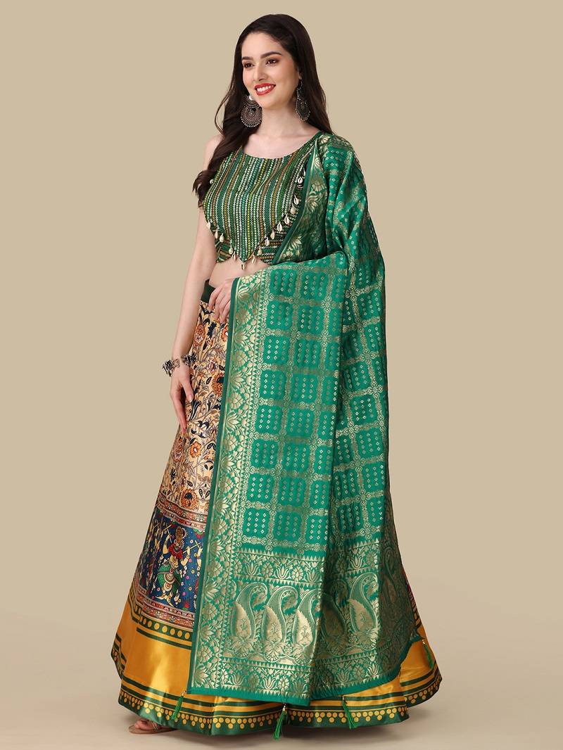 Rama Digital Printed Lehenga Choli Set With Dupatta