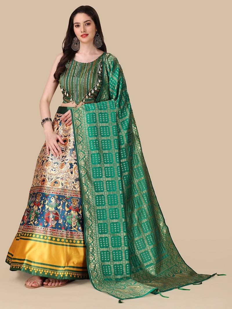 Rama Digital Printed Lehenga Choli Set With Dupatta