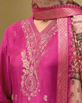 Vredevogel  viscose self jacquard women kurta and trouser duppata set 3