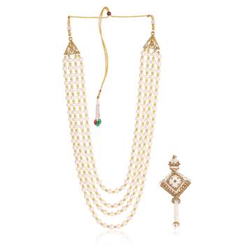   groom sherwani necklace moti mala layered for wedding | groom mala with brooch set 2