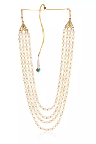   groom sherwani necklace moti mala layered for wedding | groom mala with brooch set